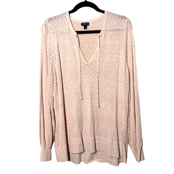 TORRID POINTELLE PULLOVER DRAWSTRING TIE NECK SWEATER SIZE 2 (18/20) - Picture 8 of 8